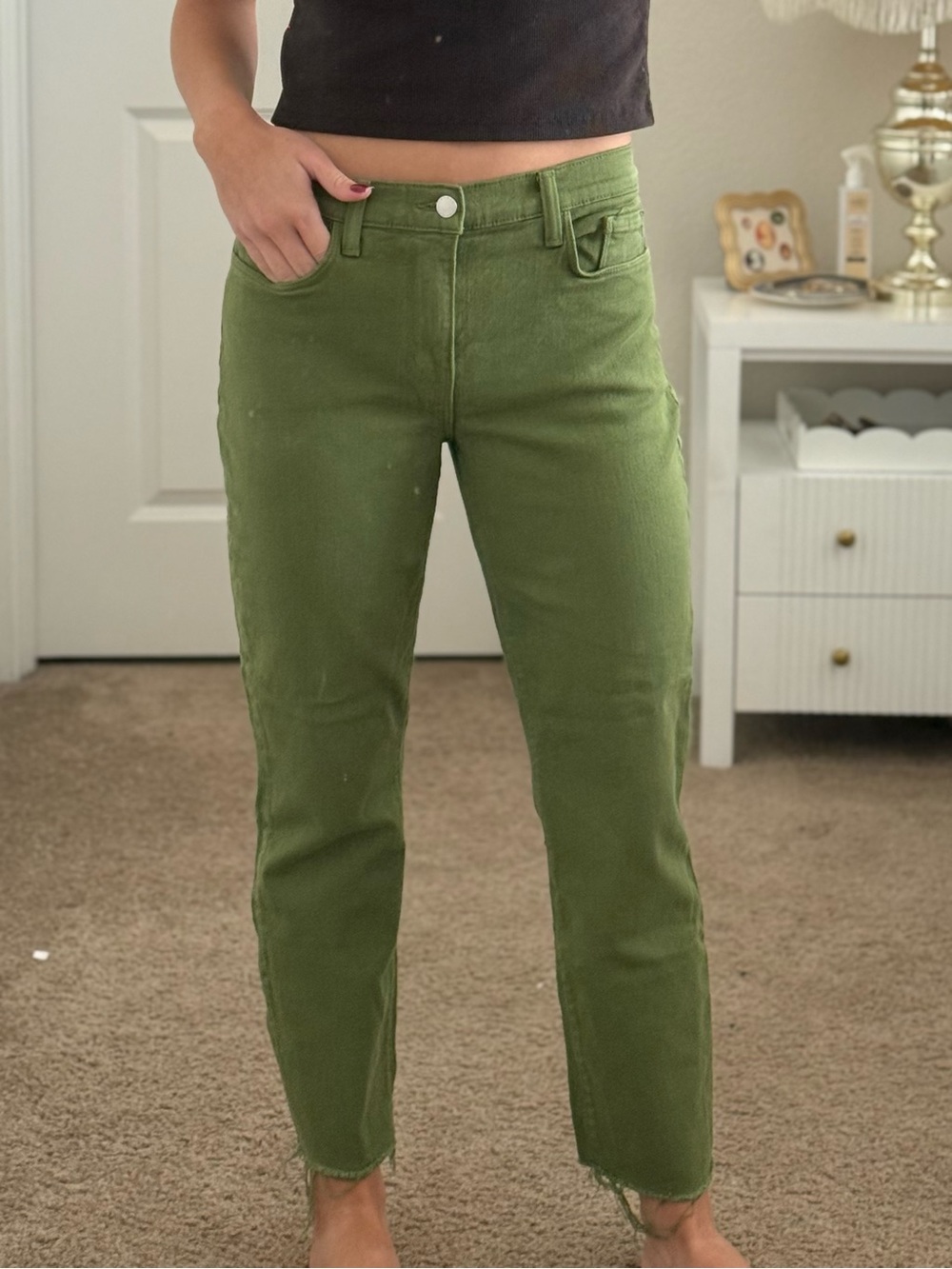 L'AGENCE Olive Green Corduroy Straight Pants